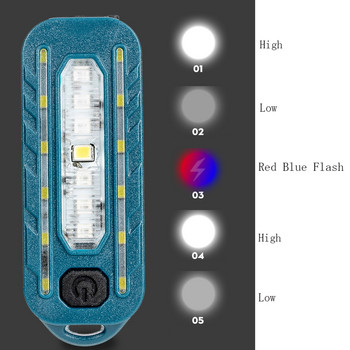 5W COB LED накрайник за велосипедна лампа Преносим джобен маяк Авариен фенер Тип C Акумулаторна щипка за шапка Сигнална лампа 5 режима Строб