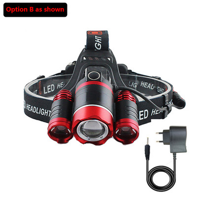 LED priekšējo lukturu priekšējais lukturis 3 LED galvas laterna āra riteņbraukšanas makšķerēšanas gaismai Izmantojiet 2 * 18650 akumulatoru kā dāvanu 15000LM