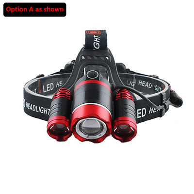LED priekšējo lukturu priekšējais lukturis 3 LED galvas laterna āra riteņbraukšanas makšķerēšanas gaismai Izmantojiet 2 * 18650 akumulatoru kā dāvanu 15000LM