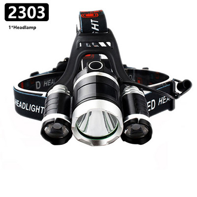 LED priekšējo lukturu priekšējais lukturis 3 LED galvas laterna āra riteņbraukšanas makšķerēšanas gaismai Izmantojiet 2 * 18650 akumulatoru kā dāvanu 15000LM