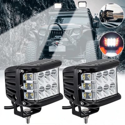 1 gab 4 collu LED darba gaismas stieņa kuba sānu šāvēja pods, balts un dzintara krāsas strobe lampas SUV kravas automašīna Augstas kvalitātes alumīnija sakausējuma automašīnu darba gaisma