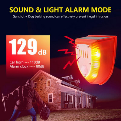 Napelemes riasztó lámpa mozgásérzékelő biztonsági riasztó otthoni riasztó sziréna sziréna kutyaugatás lövések mozgásérzékelő érzékelő riasztórendszer