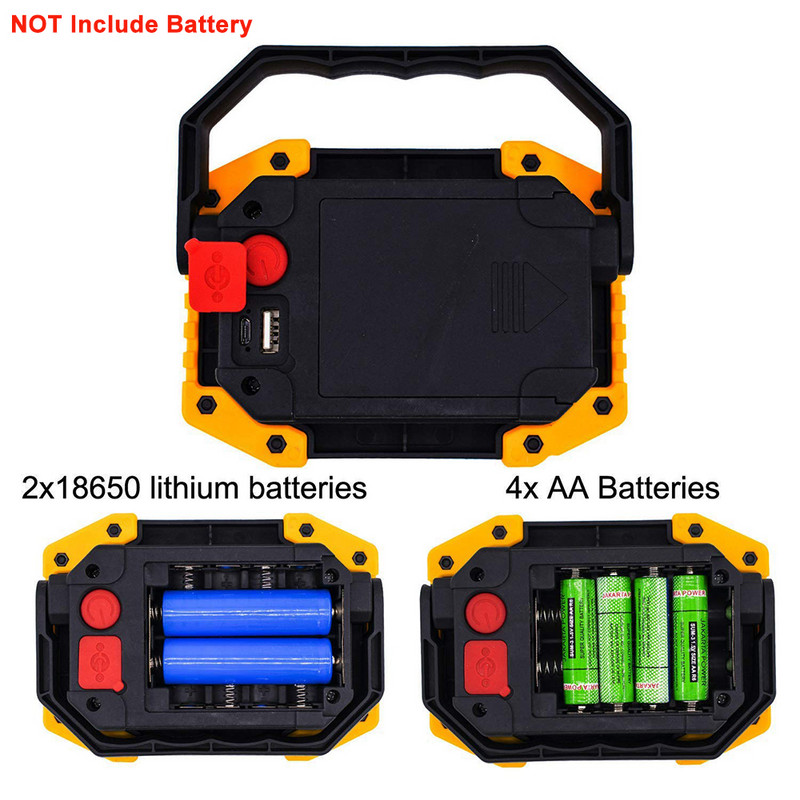 100 W LED darba gaismas lampa, pārnēsājams prožektors, uzlādējams prožektors Latern lukturis ar 18650 /AA akumulators medībām kempingā