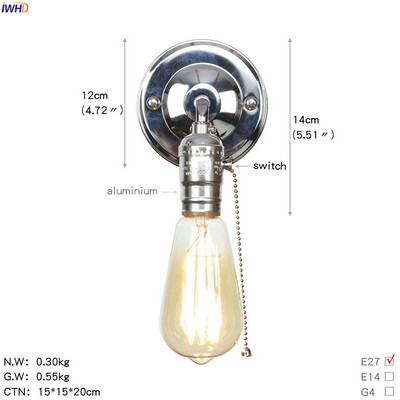 IWHD 4W Edison Aplice de perete retro pentru casă Iluminat de interior Loft Industrial LED întrerupător de lumină de perete Wandlampen Aplique Luz Pared