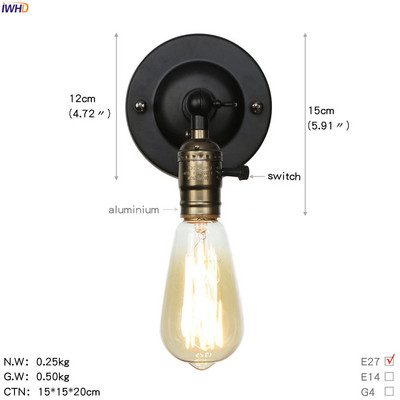 IWHD 4W Edison Aplice de perete retro pentru casă Iluminat de interior Loft Industrial LED întrerupător de lumină de perete Wandlampen Aplique Luz Pared