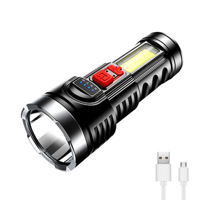 Светодиодни фенерчета с висока мощност COB Странична светлина Факел за външно осветление 4 LED акумулаторни фенерчета Мощна лампа за приключения на открито