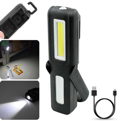 Nabíjateľná USB COB LED baterka, pracovné svetlo, stojan, baterka, magnetický hák, vstavaná batéria, displej, opravárenské pracovné svietidlo, Lanterna