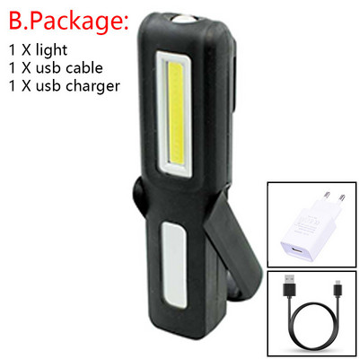 USB uzlādējams COB LED zibspuldzes darba gaismas statīvs kabatas magnēta āķis iebūvēts akumulators strāvas displejs remonta darba lampas laterna