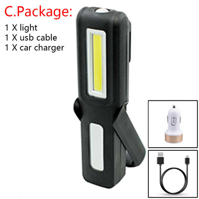USB uzlādējams COB LED zibspuldzes darba gaismas statīvs kabatas magnēta āķis iebūvēts akumulators strāvas displejs remonta darba lampas laterna