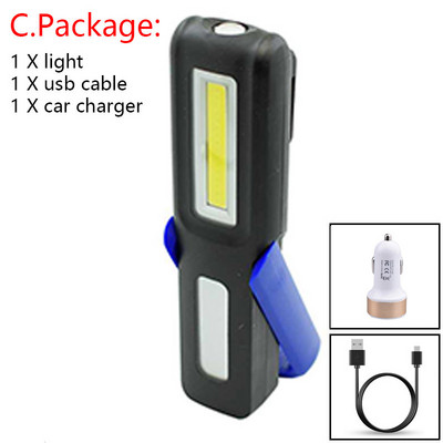 USB uzlādējams COB LED zibspuldzes darba gaismas statīvs kabatas magnēta āķis iebūvēts akumulators strāvas displejs remonta darba lampas laterna