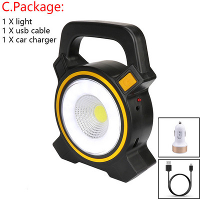 Încărcare solară Baterie încorporată Lumină de lucru portabilă LED de inundație Lampă reîncărcabilă pentru grădină în aer liber Lampă cu bec de camping Lanternă