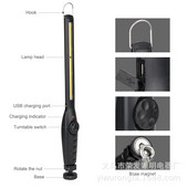 Proiector portabil COB LED Lumină de lucru Mecanic Lanternă de inspecție Lanternă Reîncărcabilă prin USB Lampă de exterior Culoare neagră