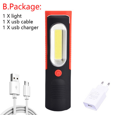 Lanternă portabilă, reîncărcabilă prin USB, COB, lanternă, lanternă, lanternă, lumină de lucru, lampă de camping cu baterie magnetică încorporată