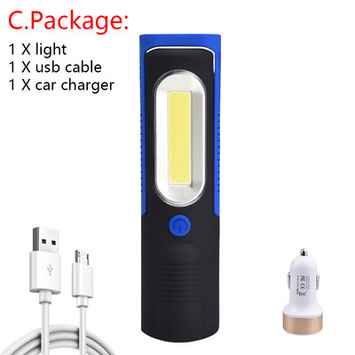 Lanternă portabilă, reîncărcabilă prin USB, COB, lanternă, lanternă, lanternă, lumină de lucru, lampă de camping cu baterie magnetică încorporată