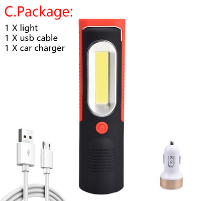 Lanternă portabilă, reîncărcabilă prin USB, COB, lanternă, lanternă, lanternă, lumină de lucru, lampă de camping cu baterie magnetică încorporată