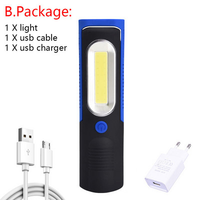 Lanternă portabilă, reîncărcabilă prin USB, COB, lanternă, lanternă, lanternă, lumină de lucru, lampă de camping cu baterie magnetică încorporată