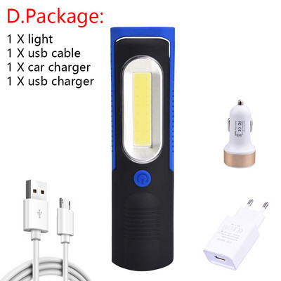 Lanternă portabilă, reîncărcabilă prin USB, COB, lanternă, lanternă, lanternă, lumină de lucru, lampă de camping cu baterie magnetică încorporată