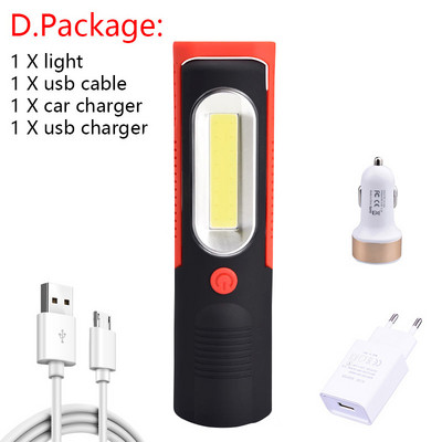 Lanternă portabilă, reîncărcabilă prin USB, COB, lanternă, lanternă, lanternă, lumină de lucru, lampă de camping cu baterie magnetică încorporată