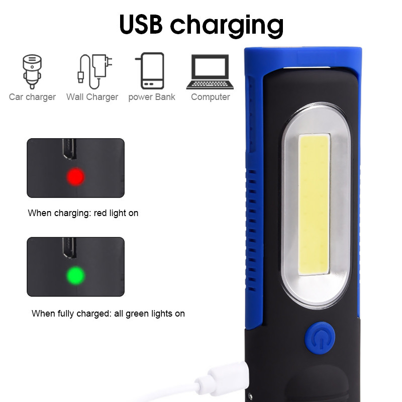 Lanternă portabilă, reîncărcabilă prin USB, COB, lanternă, lanternă, lanternă, lumină de lucru, lampă de camping cu baterie magnetică încorporată