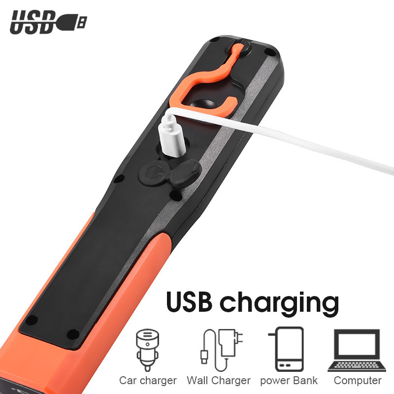 Pārnēsājams LED zibspuldzes USB uzlādējams darba gaisma kempinga darba pārbaudes gaismas lukturis rokas āķa lukturītis magnētiskā laterna