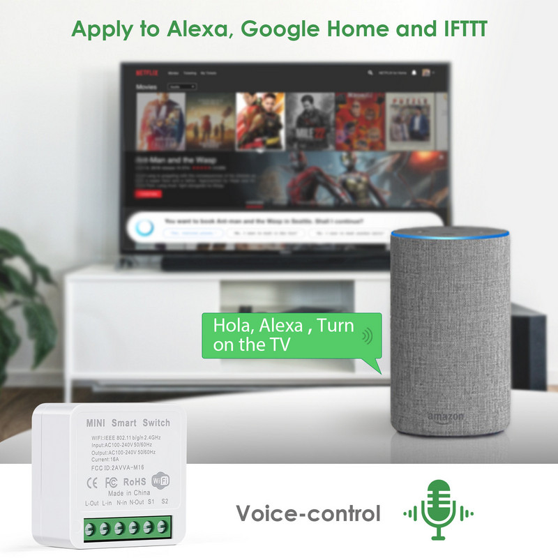 Zigbee WIFI mini viedais slēdzis DIY 16A 2 virzienu vadības slēdzis, izmantojot Alexa Alice Google sākumlapu Tuya Smart Life Ewelink Cozylife Homekit