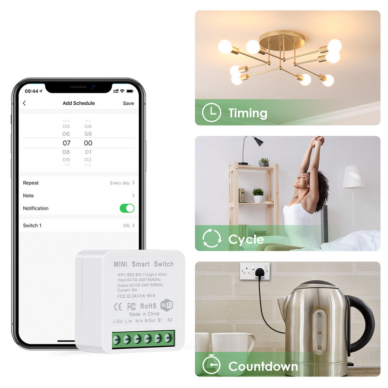 Zigbee WIFI mini viedais slēdzis DIY 16A 2 virzienu vadības slēdzis, izmantojot Alexa Alice Google sākumlapu Tuya Smart Life Ewelink Cozylife Homekit