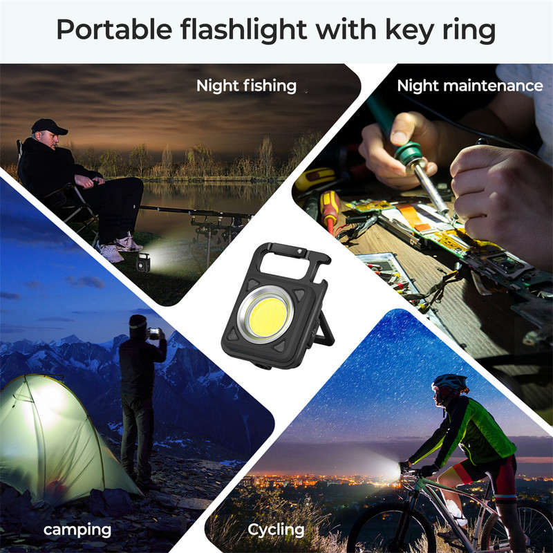 4 ks mini LED svietidlo na kľúčenku Jakiramy, pracovné svetlo, nabíjateľné oslnivé COB svietidlo na kľúčenku, prenosné vonkajšie kempingové svetlo