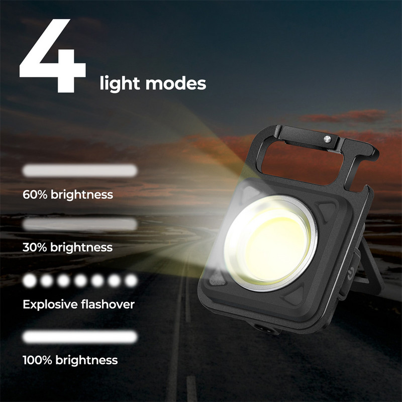 4 ks mini LED svietidlo na kľúčenku Jakiramy, pracovné svetlo, nabíjateľné oslnivé COB svietidlo na kľúčenku, prenosné vonkajšie kempingové svetlo