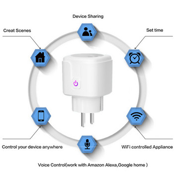 Έξυπνος προσαρμογέας WiFi Plug 16A Απομακρυσμένος φωνητικός έλεγχος Λειτουργία χρονισμού πρίζας παρακολούθησης ισχύος με την Alexa Google Home Tuya
