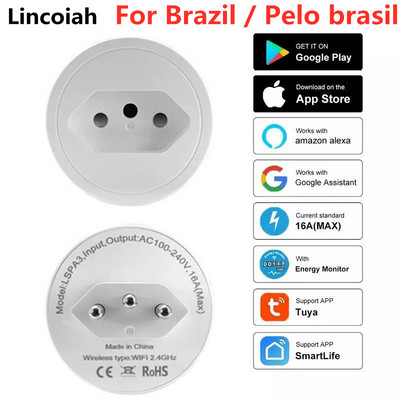 Viedais WiFi spraudņa adapteris 16A tālvadības balss vadības barošanas monitora ligzda Izejas laika noteikšanas funkcija darbojas ar Alexa Google Home Tuya