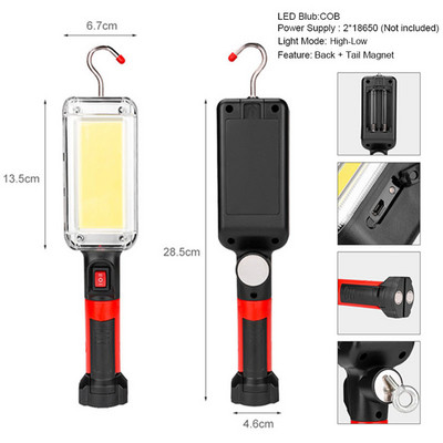 1000lm COB LED prožektori jahi taskulamp 18650 USB garaaži töövalgusti magnet kontrolllamp rippuv matkatelgi latern