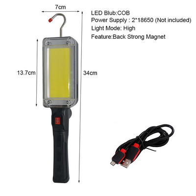 1000lm COB LED prožektori jahi taskulamp 18650 USB garaaži töövalgusti magnet kontrolllamp rippuv matkatelgi latern