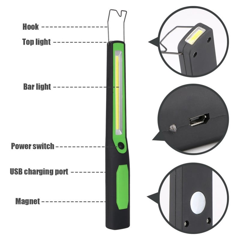 Lampă de lucru cu LED, lanternă reîncărcabilă prin USB, lampă de urgență pentru reparații magnetice COB pentru mașină, lanternă de camping portabilă, lampă cu cârlig