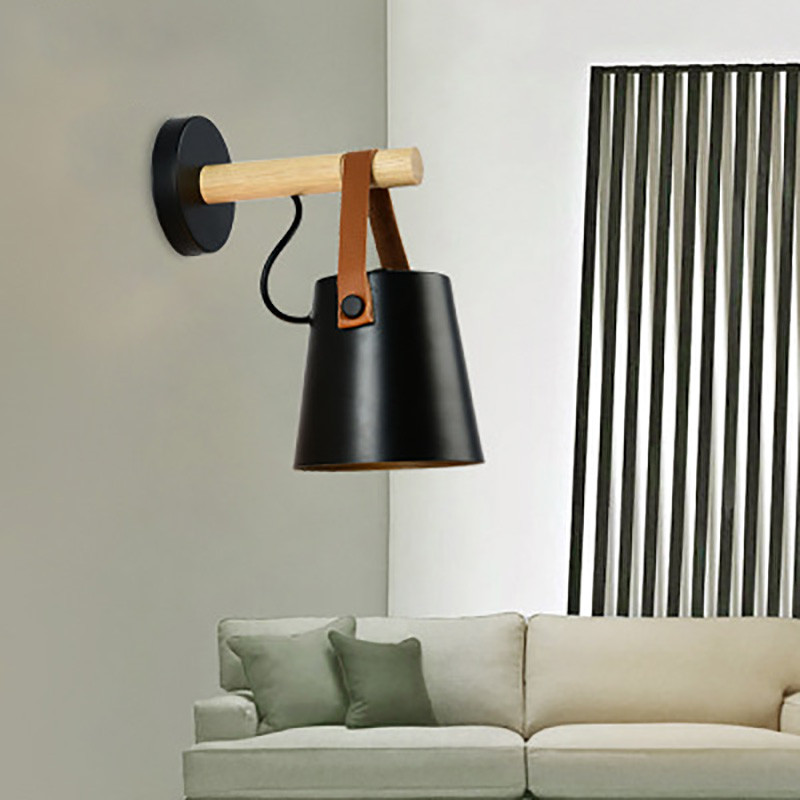 Lampă de perete cu LED din piele nordică din lemn masiv, pentru interior, dormitor, noptieră, sufragerie, iluminat de studiu, aplic pentru coridorul restaurantului