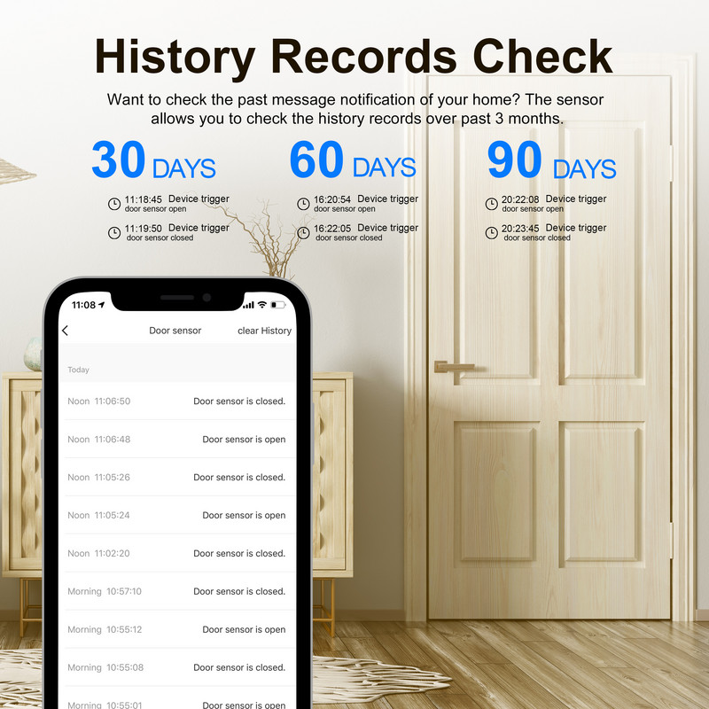 Tuya Wifi Senzor ușă fereastră Ușă inteligentă Deschis Închis Detector Smart Life App Alertă de notificare Compatibil cu Alexa Google Home