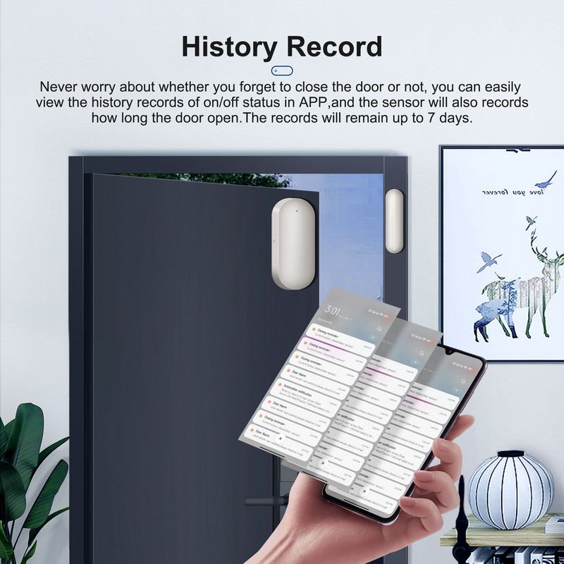 GIRIER Tuya ZigBee Senzor de fereastră de ușă Detector fără fir inteligent pentru ușa de garaj/sertar funcționează Aplicația Smart Life Alexa Hei Google Alice
