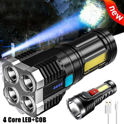 Super Bright Flashlight LED Tactical Work Light Torch Lamp Built in Battery Camping High Power Led Flashlights With Side Light