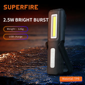 Lampă de lucru LED SuperFire G6 cu cârlig magnetic Lanternă reîncărcabilă COB Super strălucitoare Detectare mașini-unelte pentru reparații auto