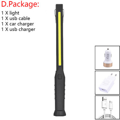 Lanternă portabilă COB LED Lanternă de lucru fără fir Inspecție magnetică de urgență Atelier cu lumină lungă Iluminat exterior pentru camping