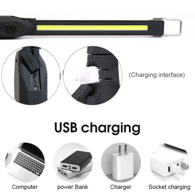 Lanternă portabilă COB LED Lanternă de lucru fără fir Inspecție magnetică de urgență Atelier cu lumină lungă Iluminat exterior pentru camping