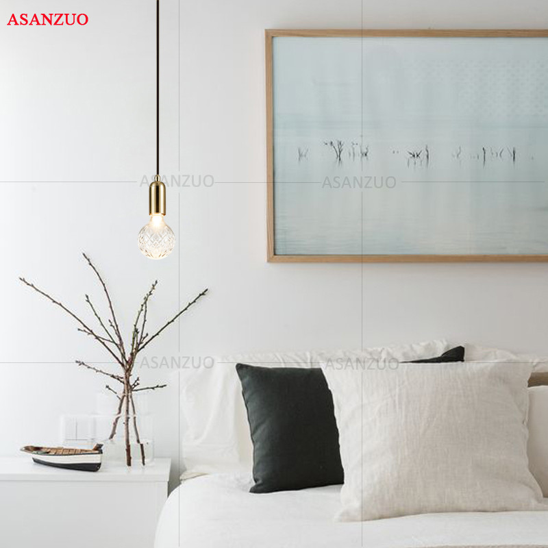 Lampă suspendată cu LED pentru sticla de sticlă Lămpi creative din alamă pentru restaurant, sufragerie, dormitor, lampă suspendată