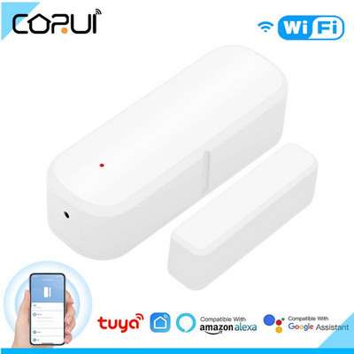 CORUI Tuya Smart WiFi Ușă Fereastră Senzor Ușă Detectoare magnetice de alarmă Funcționează cu Alexa Google Home Assistant prin Smart Life APP