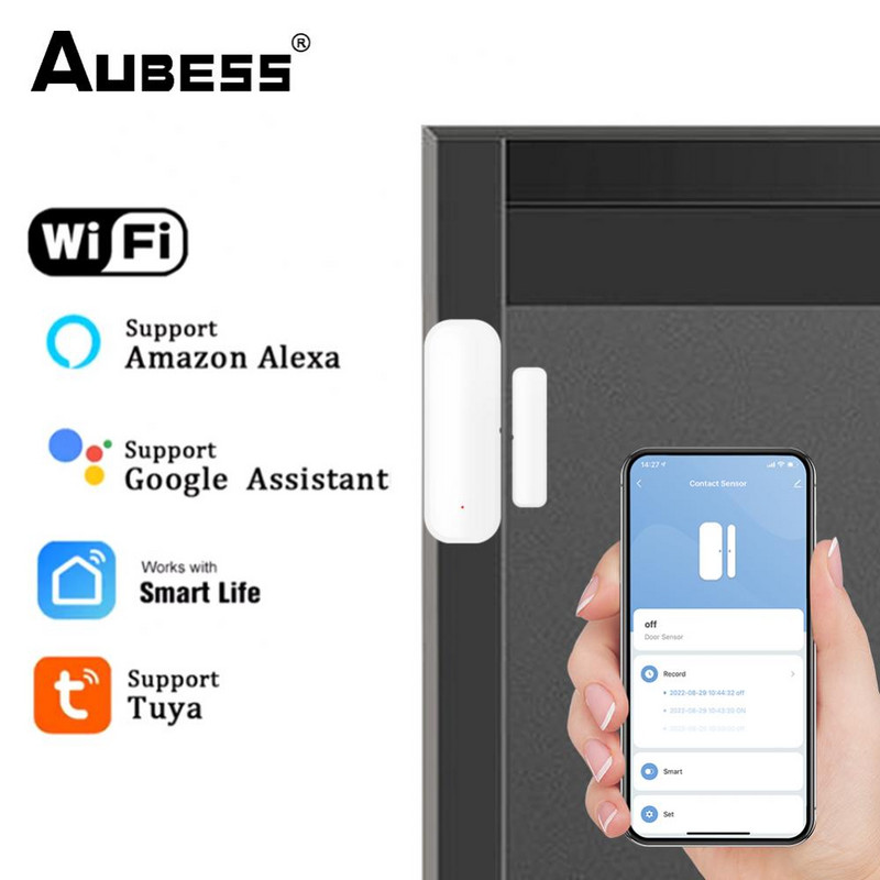 Tuya WiFi/ZigBee Senzor de fereastră de ușă pentru casă inteligentă Detector de ușă deschisă/închisă fără fir Control inteligent de viață prin Alexa Google Home