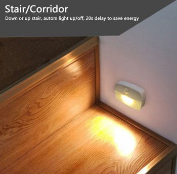 CORUI Безжичен PIR автоматичен сензор за движение Мини LED нощни светлини Коридор Гардероб Стълбище Стайни лампи Захранвани с батерии Врата на шкафа Стълбище