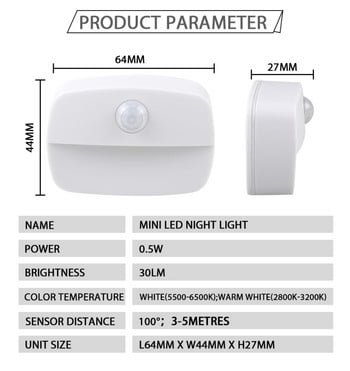 CORUI Wireless PIR Motion Sensor Auto Mini LED φώτα νύχτας Ντουλάπα διαδρόμου Σκάλα Λάμπες δωματίου Τροφοδοτείται από μπαταρία Σκάλα ντουλαπιού πόρτας