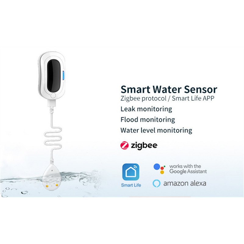 Tuya ZigBee3.0 Detector de scurgeri cu senzor inteligent de apă Detector de alarmă pentru scurgeri de apă de inundații funcționează cu Smart Life Alexa Google