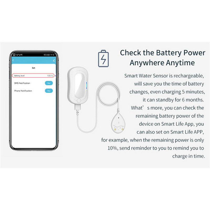 Tuya ZigBee3.0 Detector de scurgeri cu senzor inteligent de apă Detector de alarmă pentru scurgeri de apă de inundații funcționează cu Smart Life Alexa Google