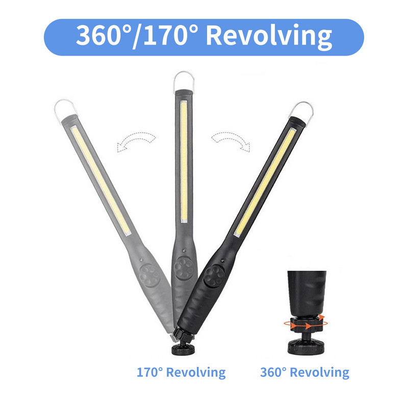 LED-es munkalámpa 800 lumenes újratölthető COB munkalámpa teljesítményjelzővel, mágneses talphoroggal autójavító kempingezéshez