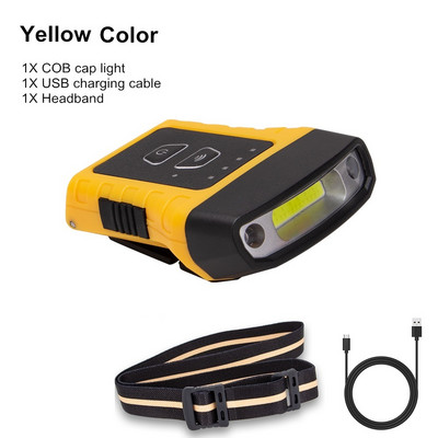 Pārnēsājams COB LED vāciņa klipa gaisma Smart IR kustības sensora galvenais lukturis ūdensnecaurlaidīgs priekšējais lukturis indukcijas avārijas gaismas galvas lukturītis