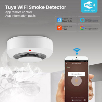 Tuya WiFi Smoke Alarm 90DB Fire Protection Ανιχνευτής καπνού Home Security Έλεγχος εφαρμογής Smart Life Εργασία με Alexa Goole Home